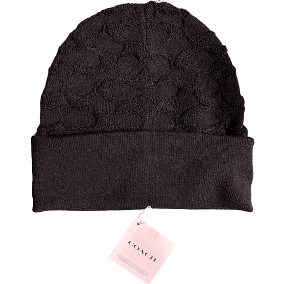 COACH winter hat New Unisex Terry Logo Wool Blended Beanie - Picture 1 of 7